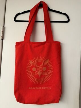 Block Shop Textiles Red Canvas Tote with Gold Owl Motif